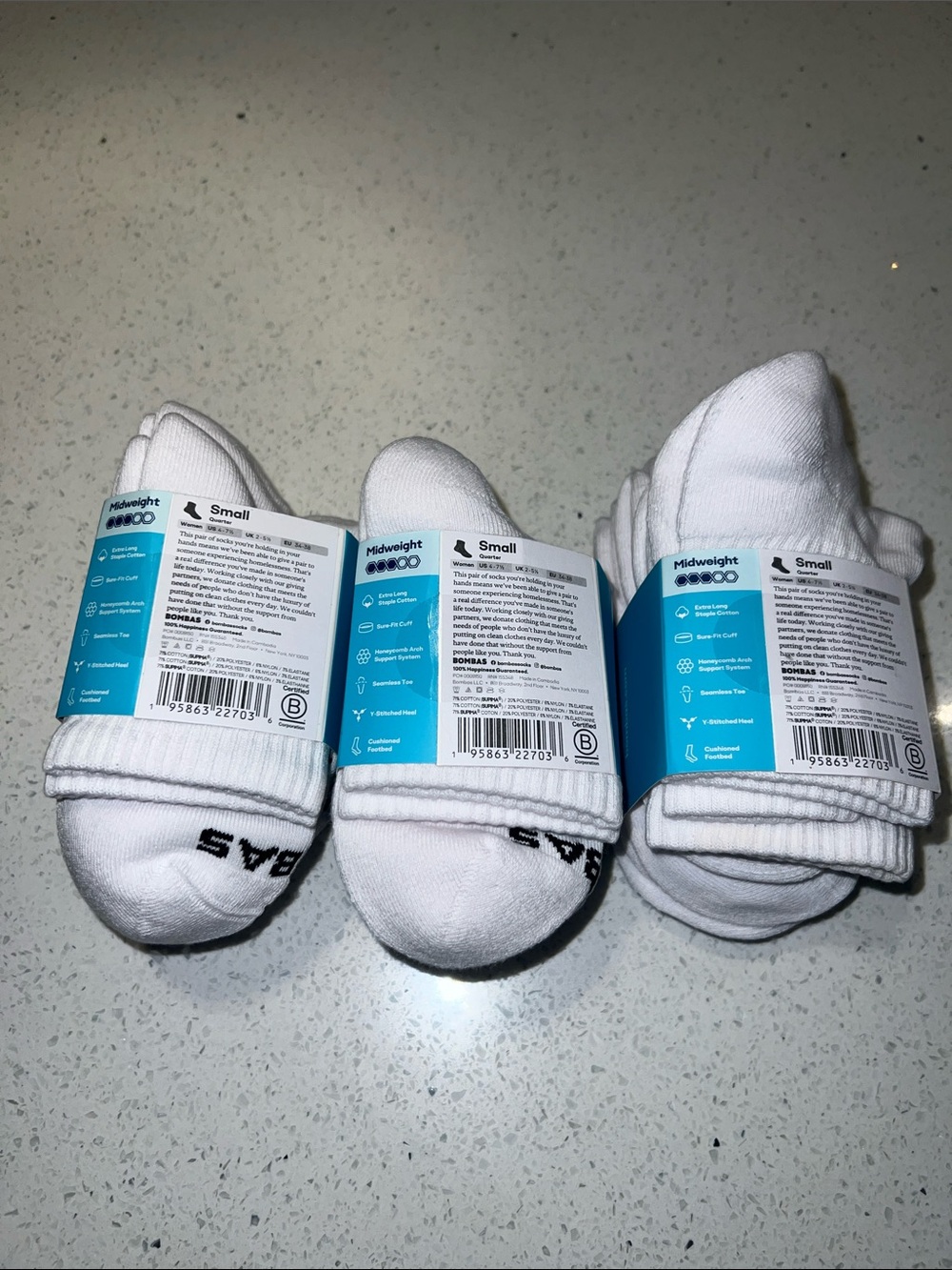 Bombas Women's Quarter Sock 12-Pack (Color: White, Size: S) - Picture 6 of 6